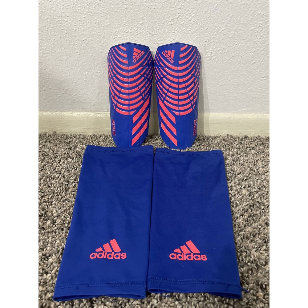 Adidas Predator Soccer Shin Guards Blue Pink with Sleeves Size L 143744